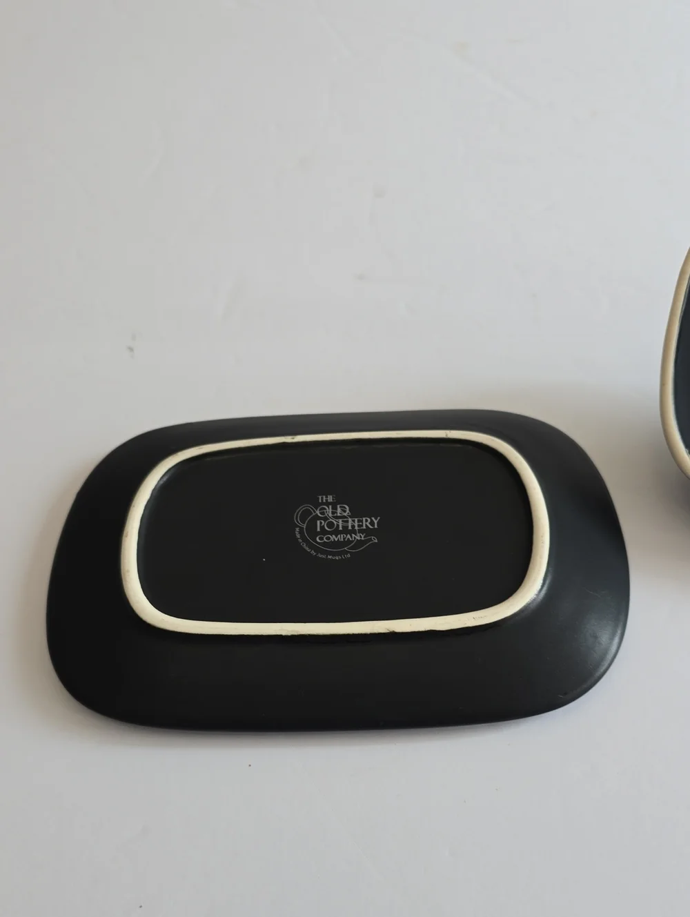 Vintage The Old Pottery Co Large Black Lidded Butter Dish Matte Ceramic